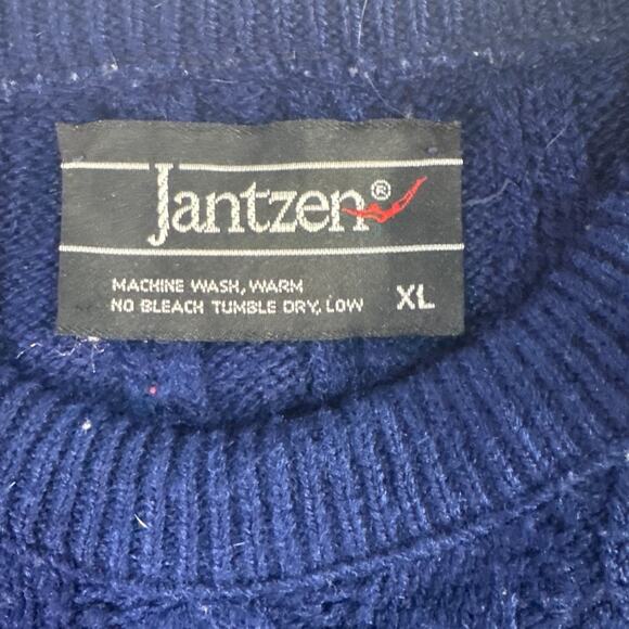 Jantzen Vintage Pull Over Fair Isle Nordic Ski Blue Red White Sweater  Men XL - Picture 6 of 6